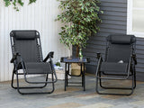 Outdoor Camping Chair Sun Lounger 2PCS - BLACK