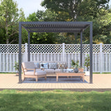 TOUGHOUT Manual Louvre Roof Aluminium Pergola 3m x 3m - Charcoal Grey