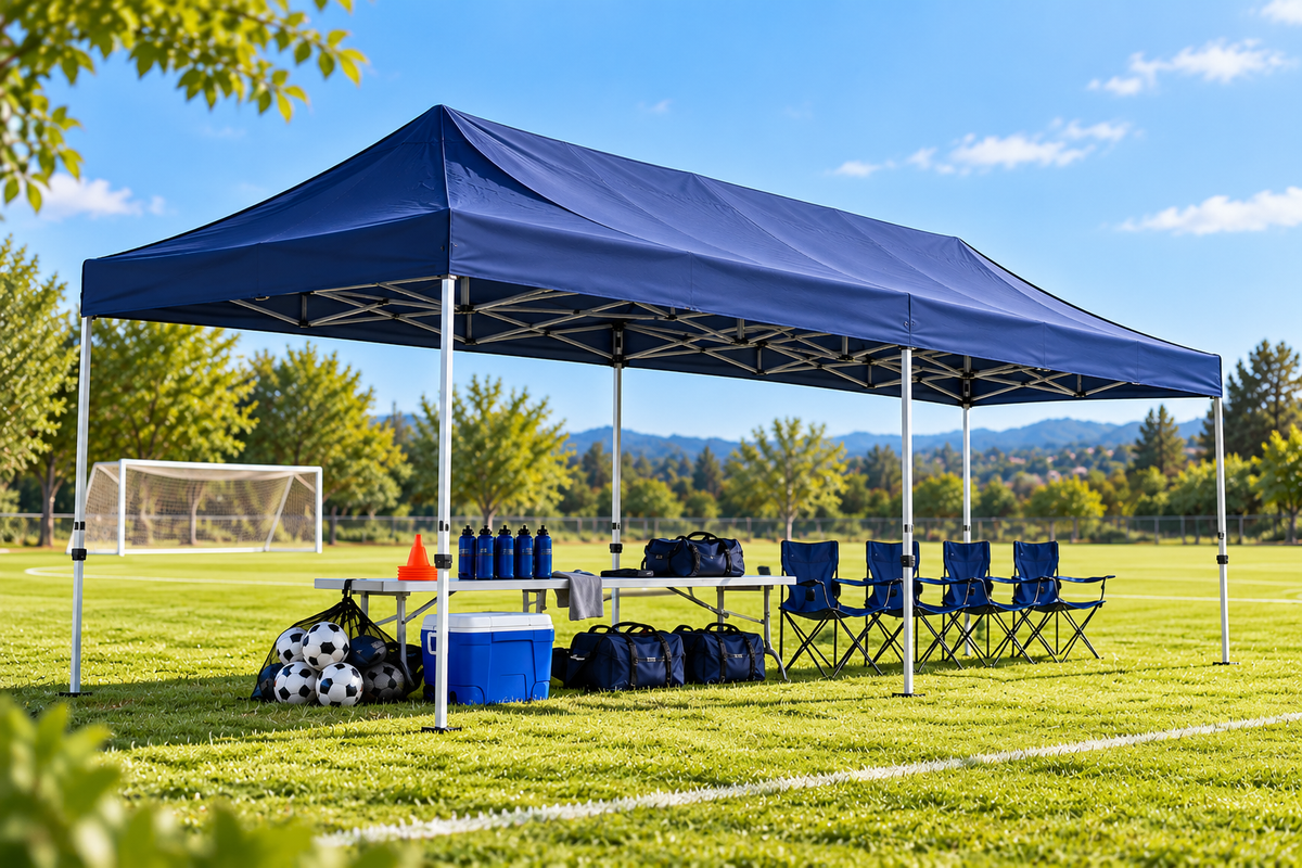 Navy ToughOut 3 x 6 metre gazebo at a sports field