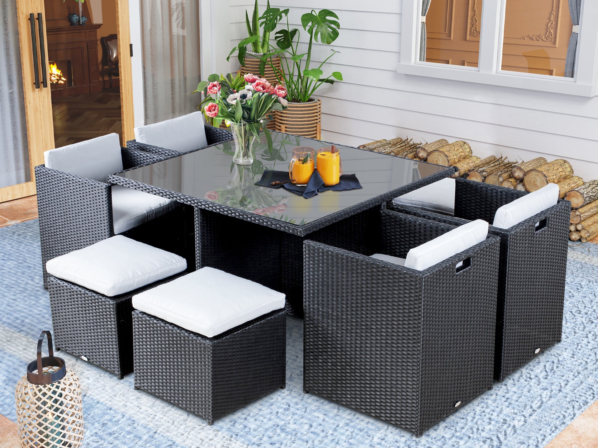 CAICOS Rattan Outdoor Dining Set 9PCS