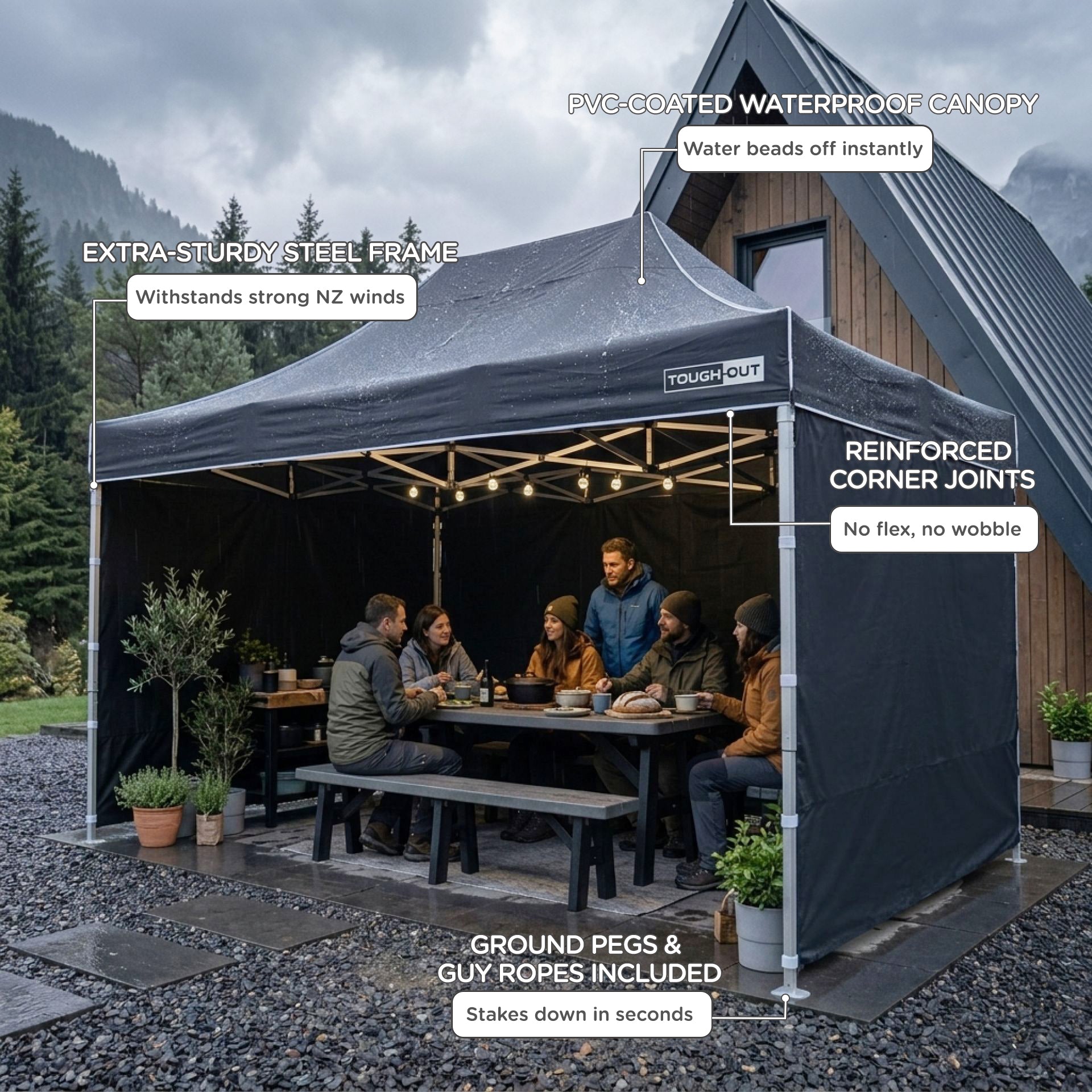TOUGHOUT Thunderstorm Gazebo 3x4.5M - Black