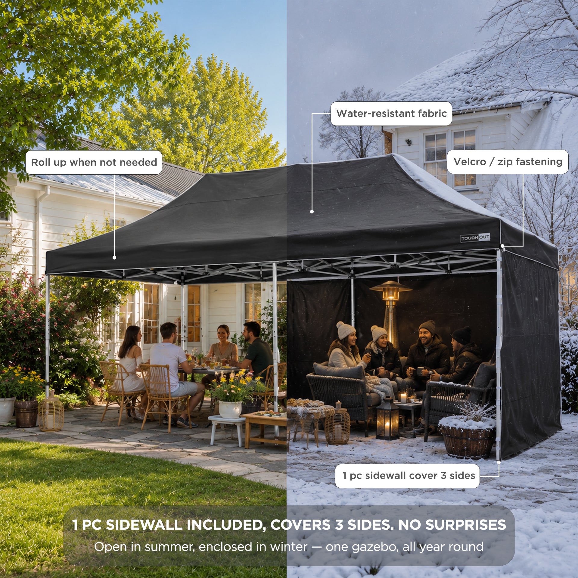 TOUGHOUT Thunderstorm Gazebo 3x6M - Black