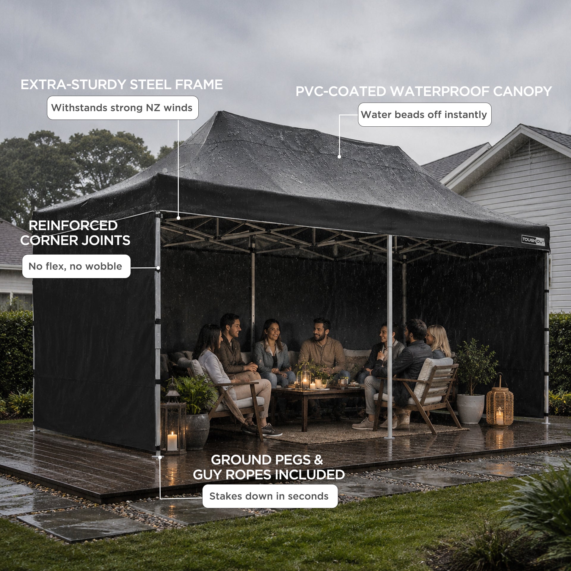 TOUGHOUT Thunderstorm Gazebo 3x6M - Black