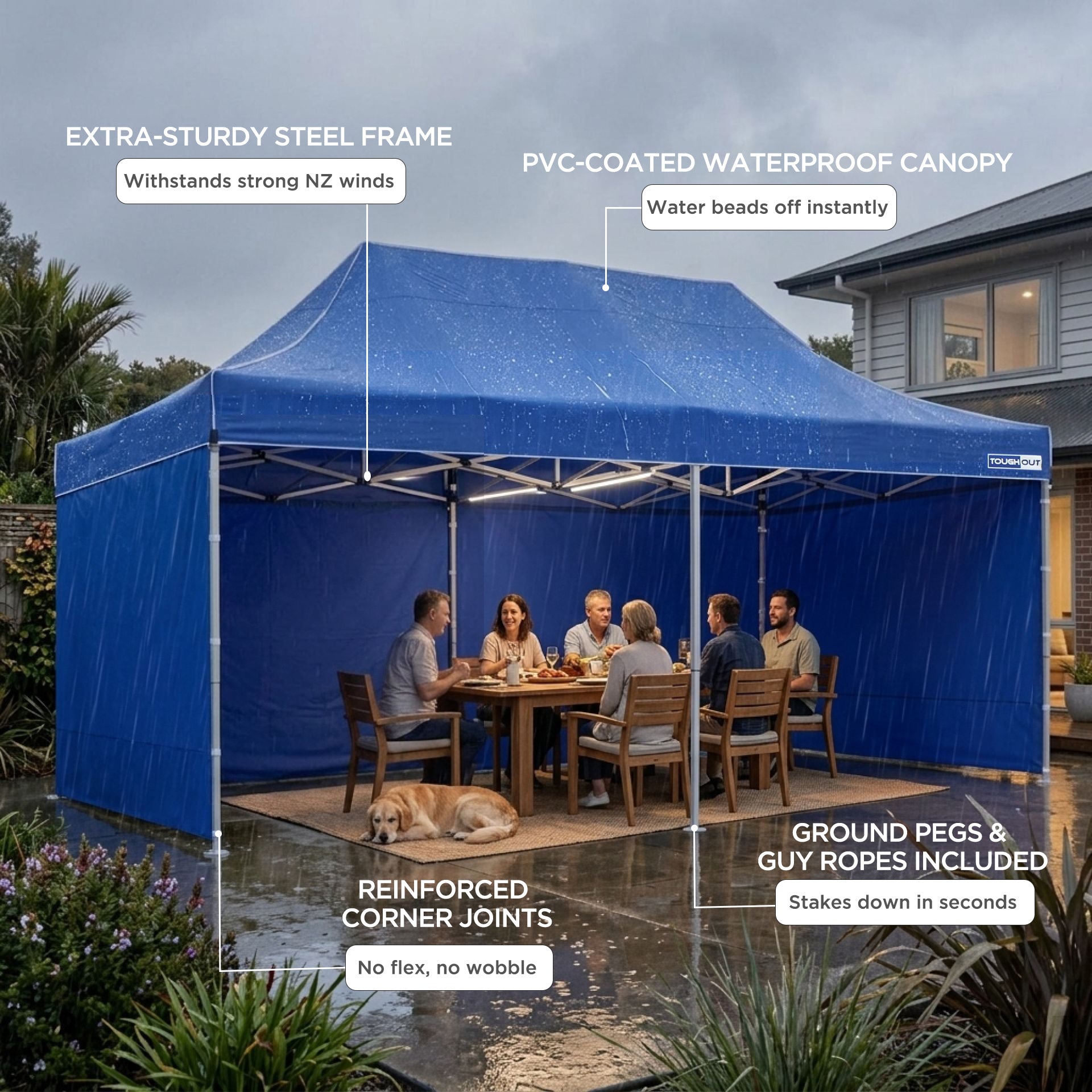 TOUGHOUT Thunderstorm Gazebo 3x6M - Blue