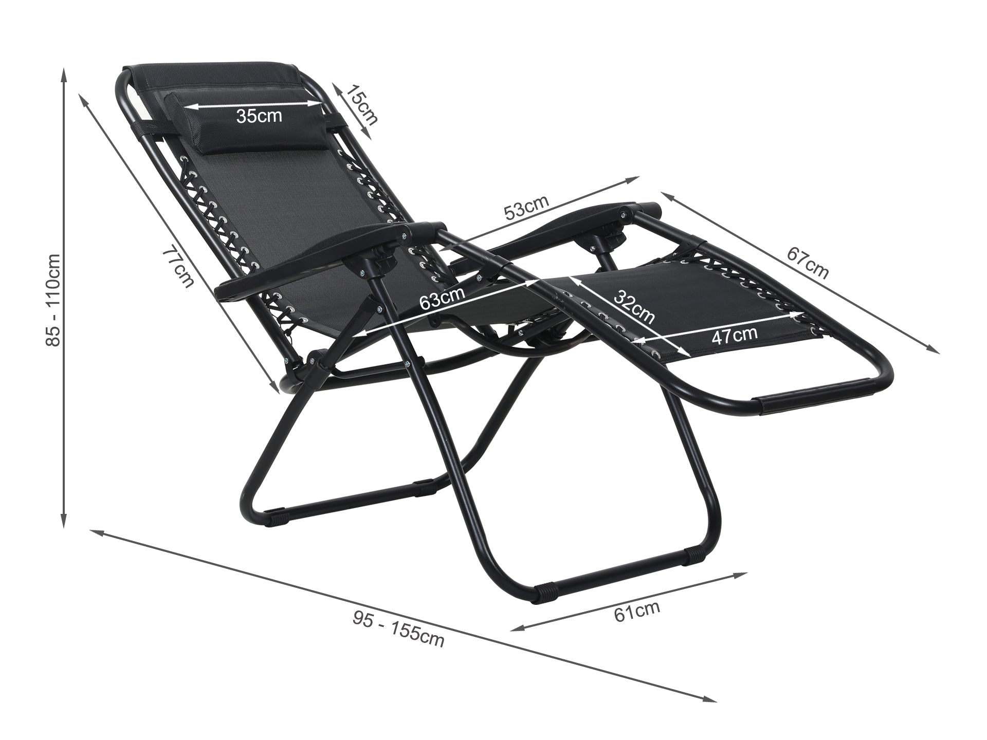 Outdoor Camping Chair Sun Lounger - BLACK