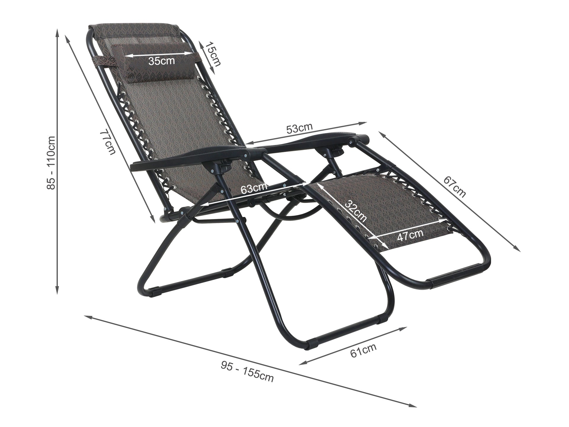 Outdoor Camping Chair Sun Lounger 2PCS - BROWN