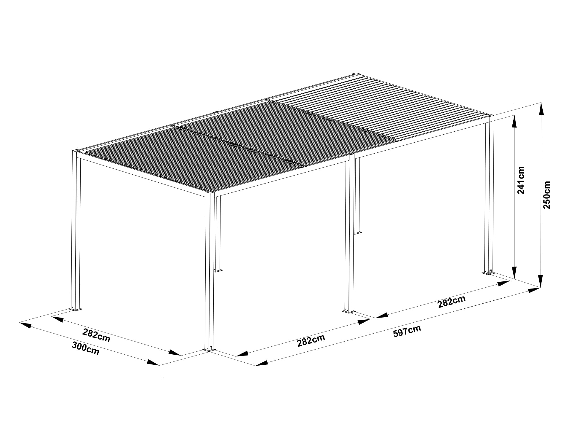 TOUGHOUT Manual Louvre Roof Aluminium Pergola 6m x 3m - Charcoal Grey