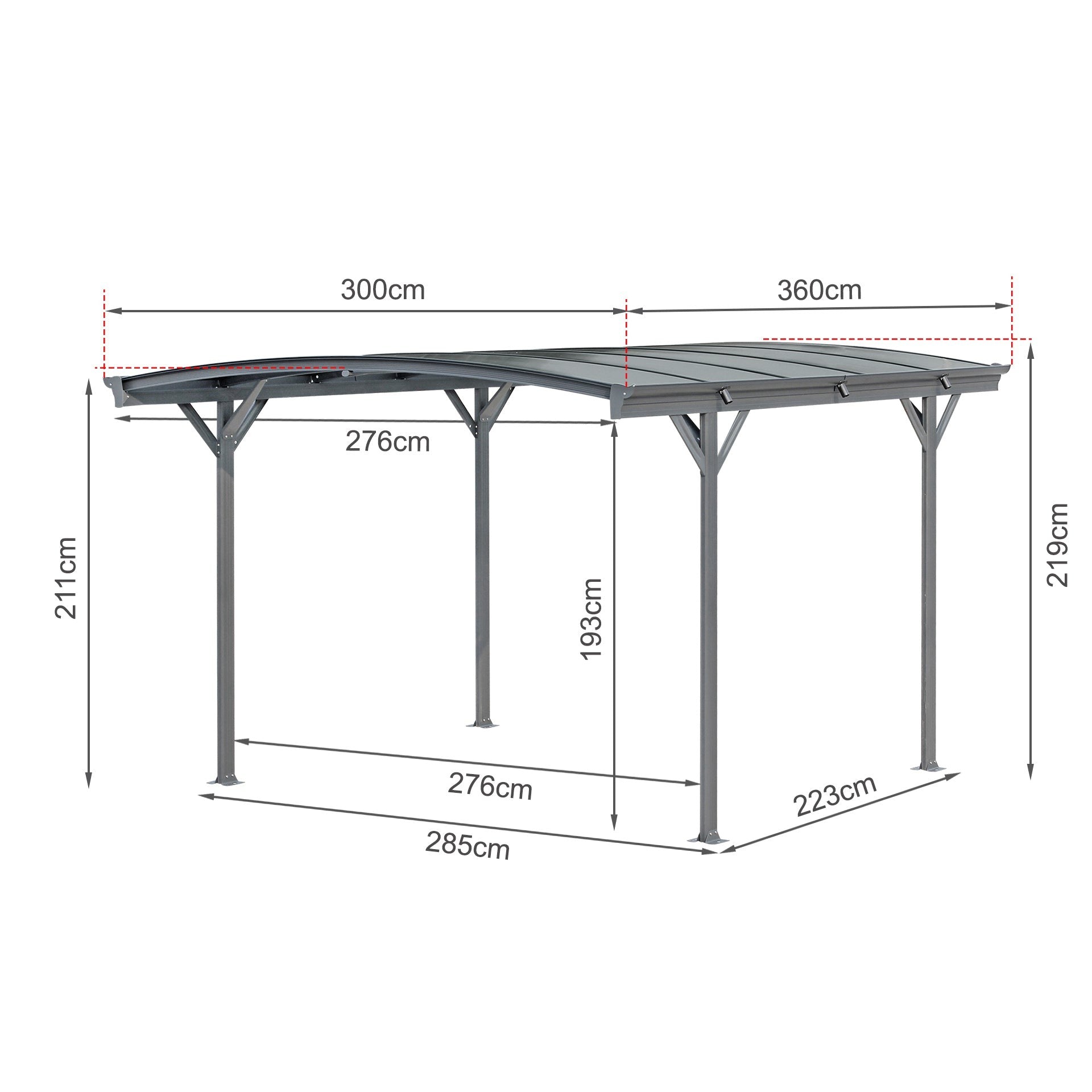 Patio Carport Canopy Curved Roof 3.6M x 3M