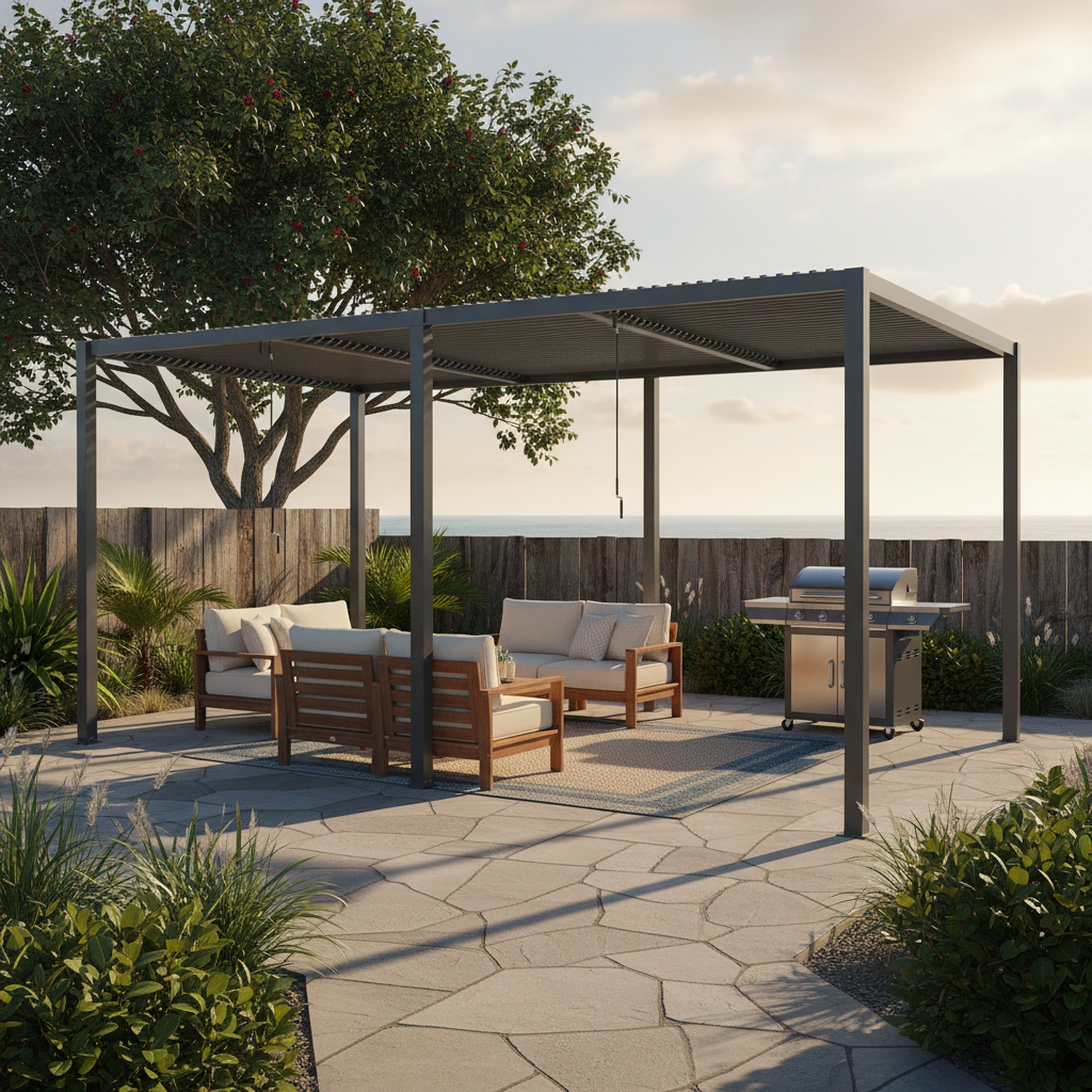 TOUGHOUT Manual Louvre Roof Aluminium Pergola 6m x 3m - Charcoal Grey