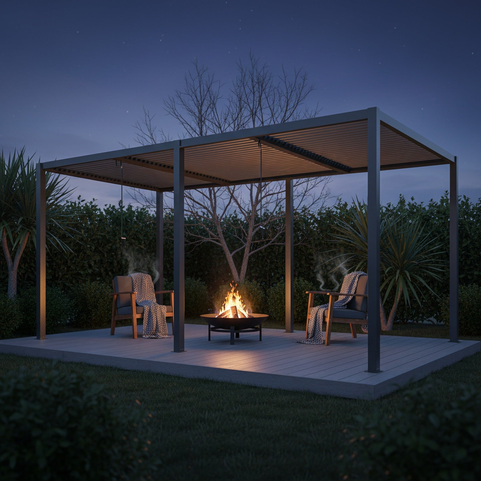 TOUGHOUT Manual Louvre Roof Aluminium Pergola 6m x 3m - Charcoal Grey