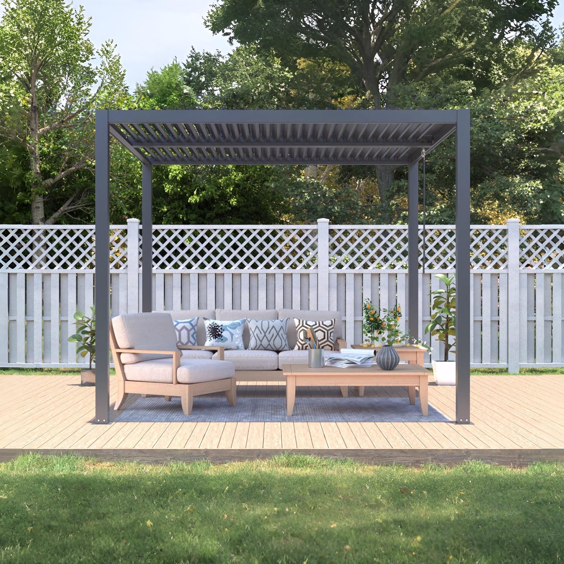 TOUGHOUT Manual Louvre Roof Aluminium Pergola 3m x 3m - Charcoal Grey