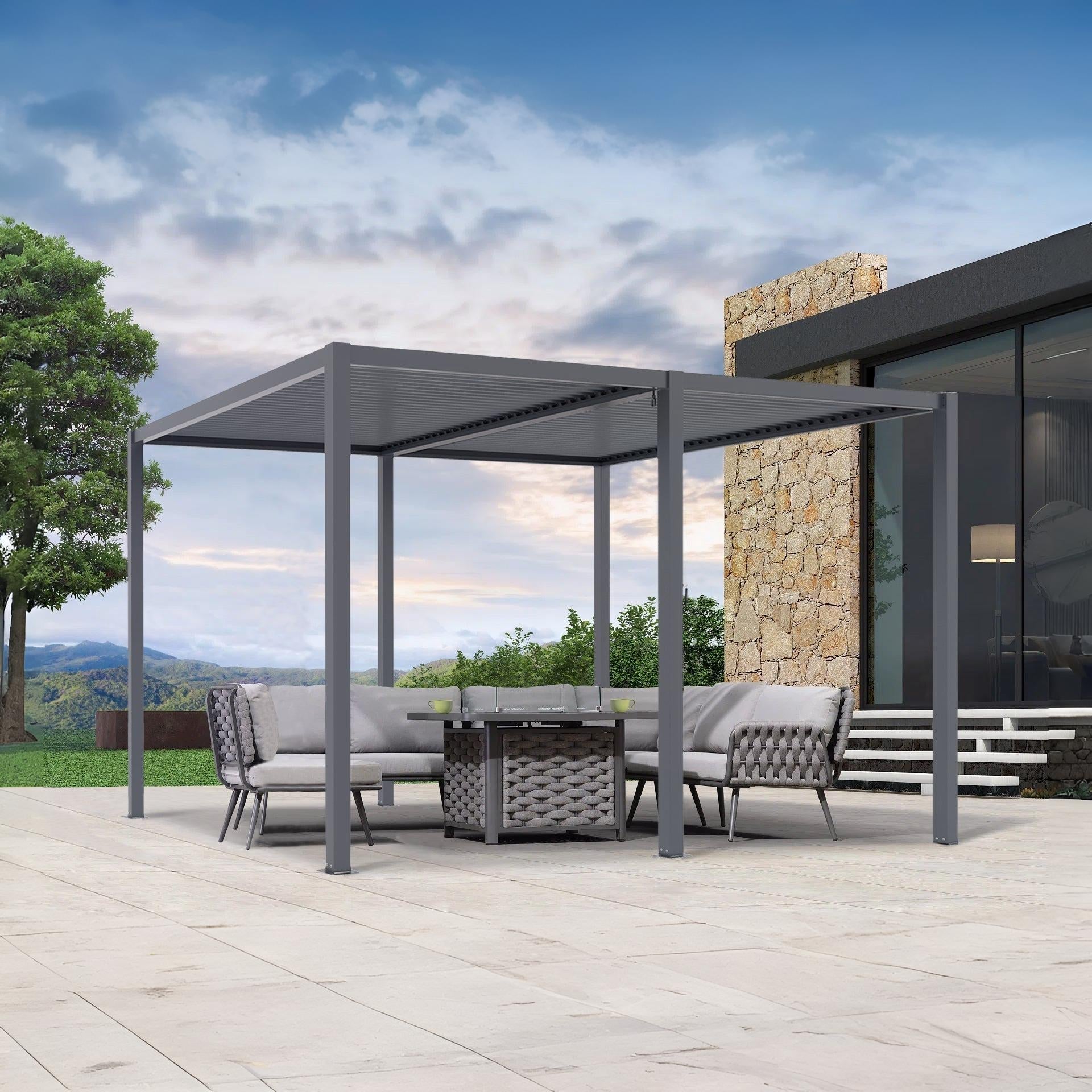 TOUGHOUT Manual Louvre Roof Aluminium Pergola 4m x 3m - Charcoal Grey