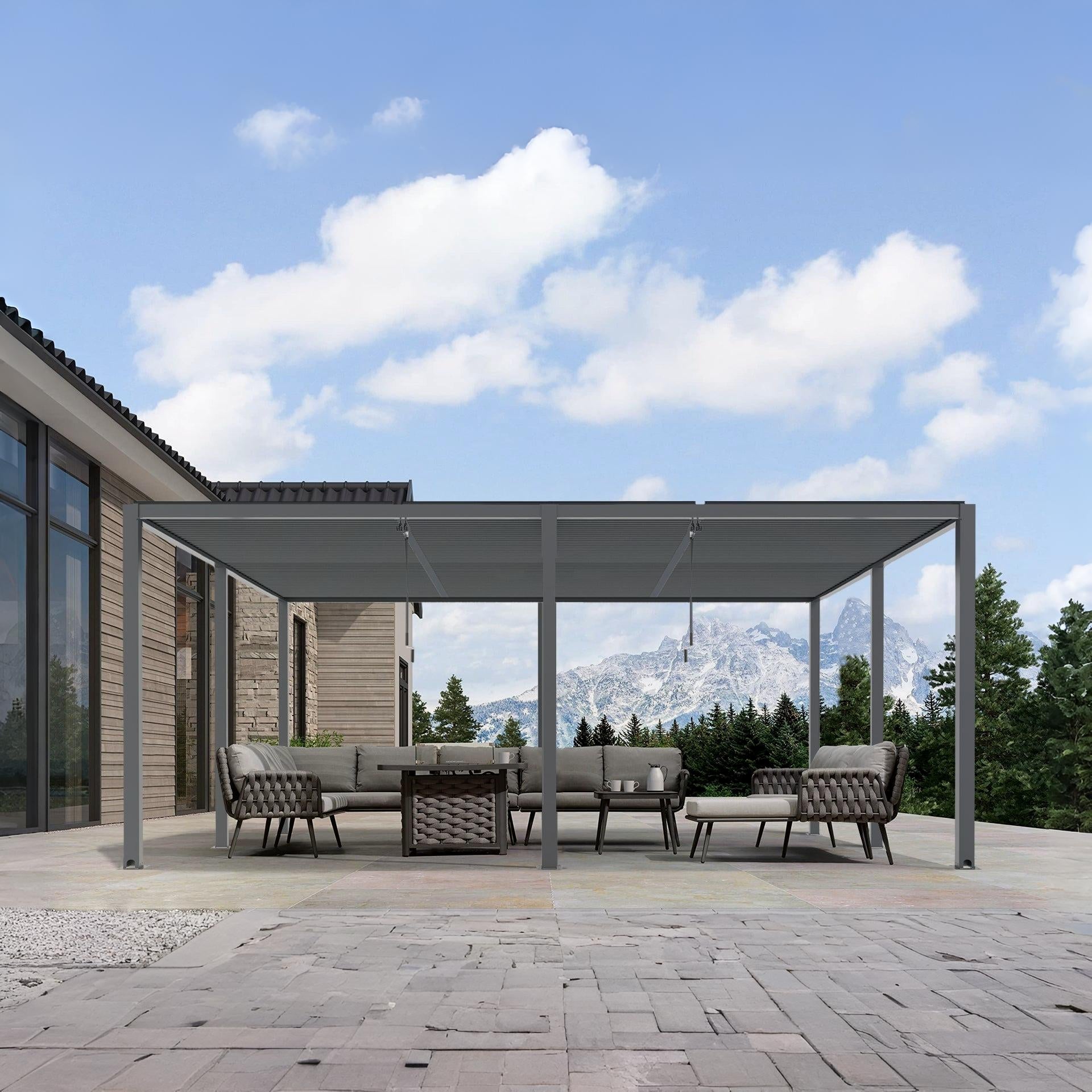 TOUGHOUT Manual Louvre Roof Aluminium Pergola 6m x 4m - Charcoal Grey