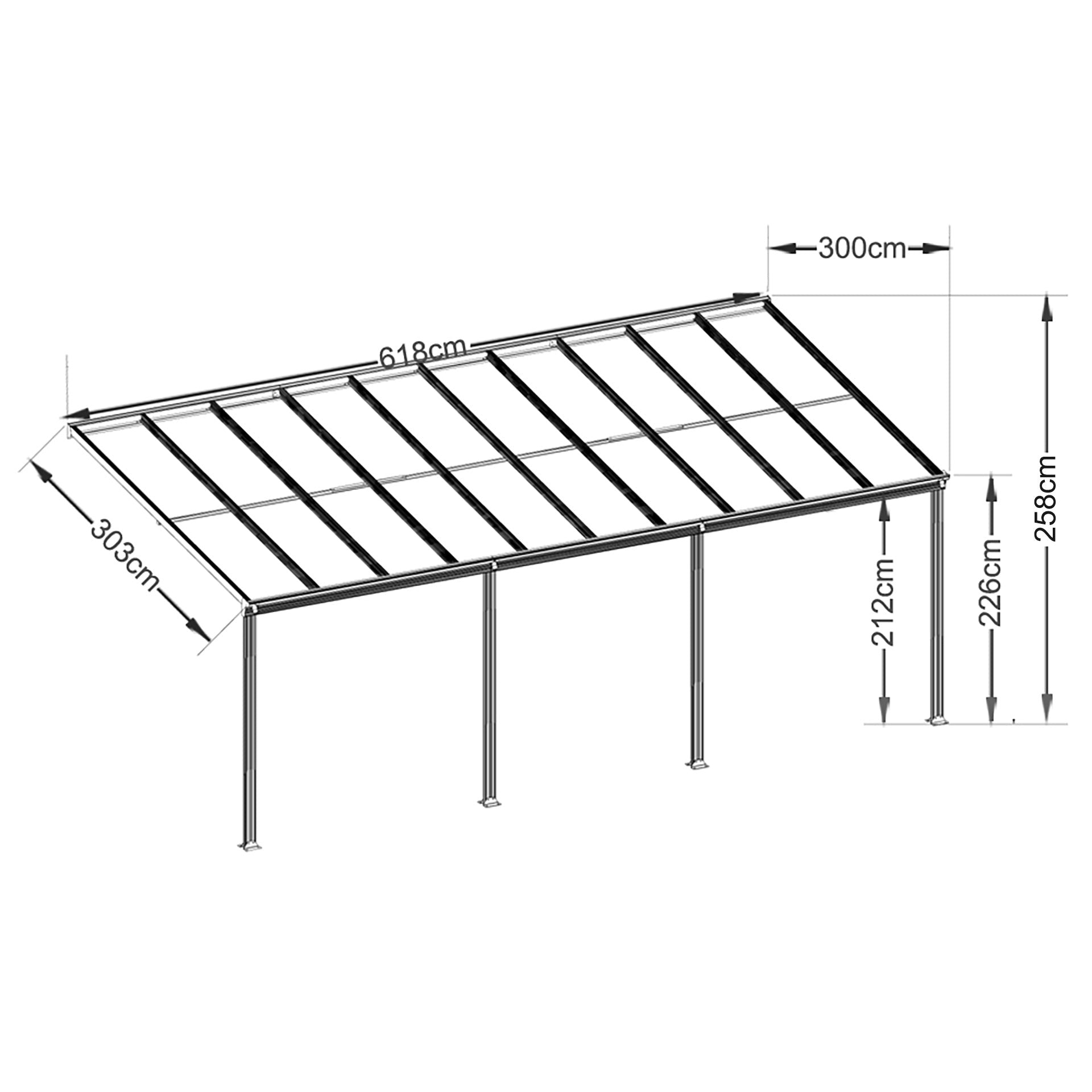 Patio Canopy Roof 6.18M x 3M x 2.58M