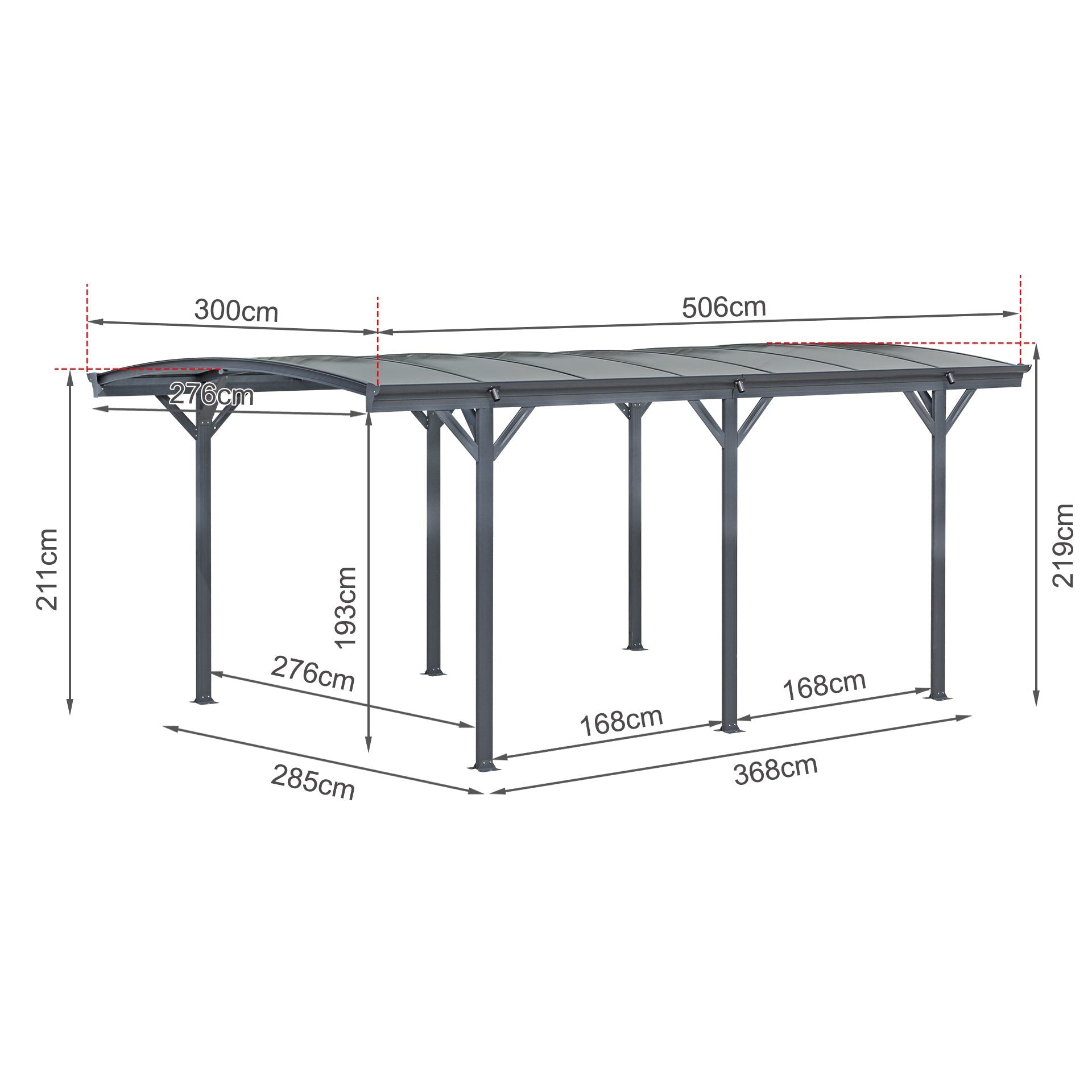 Patio Carport Canopy Curved Roof 5.05M x 3M