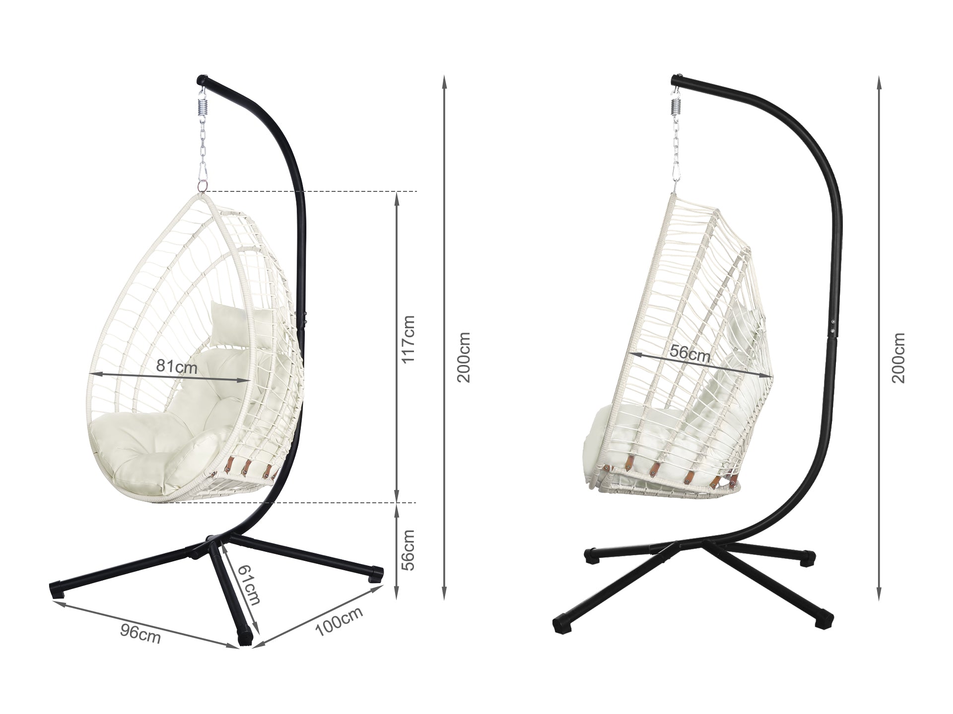 Chios Outdoor Hanging Egg Chair - Natural + White